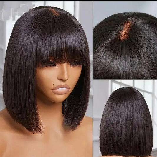 Hairlo 1B 2*6 Bang Glueless HD Bob Wig  100% Human Hair, Premium Quality and Style - Hairlo
