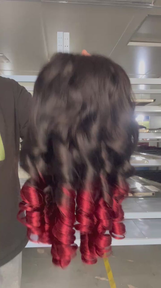 Hairlo Transparent Lace Loose Wave Wig – 1B/Red | Pre-Cut, Glueless, Premium Quality