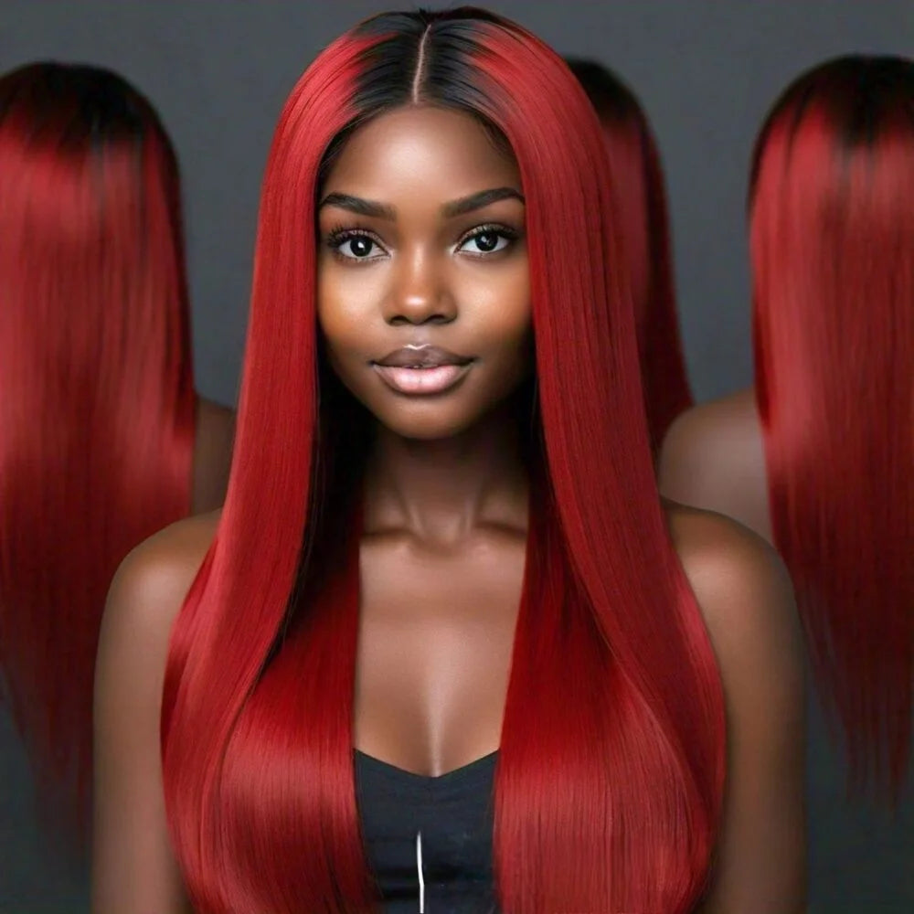 Hairlo Red Color Straight 13×4 HD Transparent Lace Wig – 100% Human Hair, Premium Quality & Style