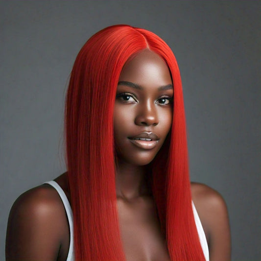 Hairlo Red Color Straight 13x4 HD Transparent Lace Wig – 100% Human Hair, Premium Quality & Style