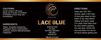 Hairlo Lace Glue - Extreme Hold, Waterproof & Humidity Resistant for Front Wigs | No Odor, Perfect for Oily Skin (38ml / 1.3 fl. oz)