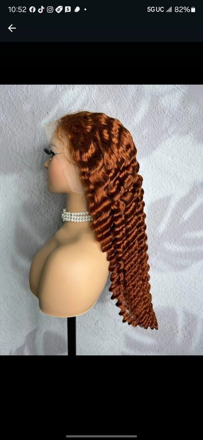 Hairlo Orange Deep Wave 13x4 HD Frontal Transparent Lace Wig – 100% Human Hair, Premium Quality & Style