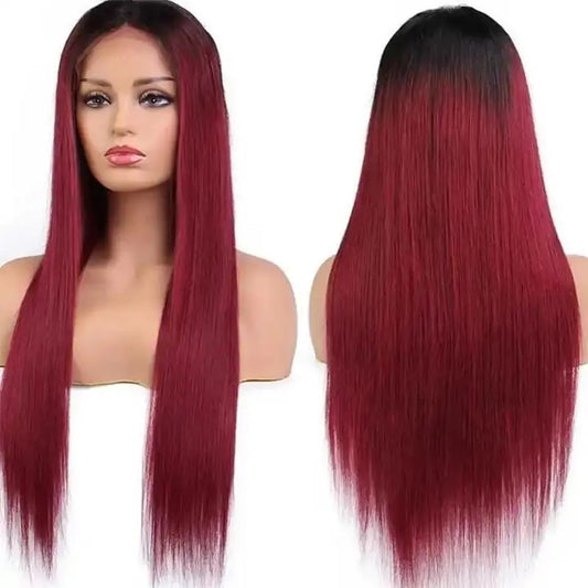 Hairlo 1B 99J Straight 13x4 HD Full Frontal Lace Wig - Super Double Drawn 26 inches, Glueless, Pre-Cut & Pre-Plucked, 100% Human Hair