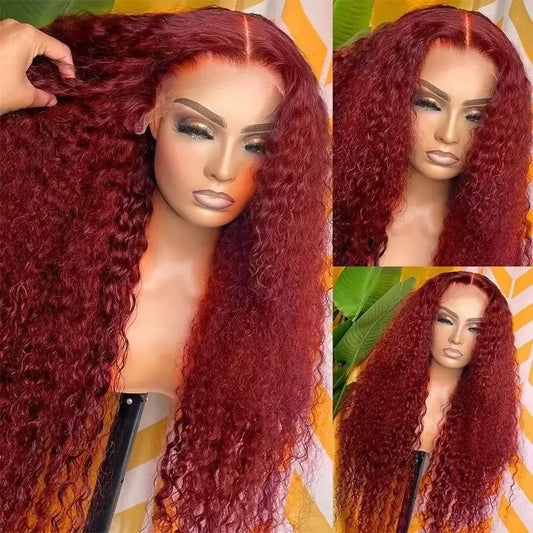 Hairlo 11A Burgundy Water Wave 13x4 Transparent Full Frontal Lace Wig -26 inches, Glueless, Pre-Cut & Pre-Plucked, 100% Human Hair