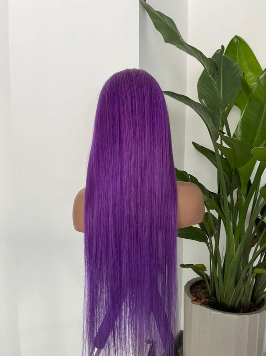 Hairlo 4*4 Purple Straight 13x4 Transparent Lace Frontal Wigs Glueless, pre-cut, and pre-plucked 100% Human Hair