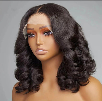 Hairlo Body Wave 13*4 Glueless Transparent Lace Frontal Bob Wig. Pre - Cut, pre - bleached wig - Premium Quality and Style - Hairlo