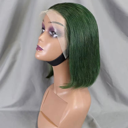 Hairlo Dark Green 4*4 Glueless pre - cut, Transparent Bob Wig – 100% Human Hair, Premium Quality and Style - Hairlo