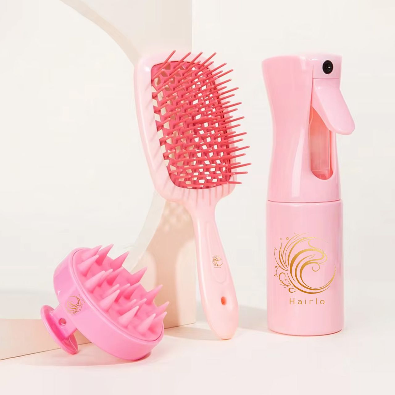 Hairlo Detangling Brush Set for Women - Curly Hair Brushes, Scalp Massager, & Spray Bottle - Hairlo