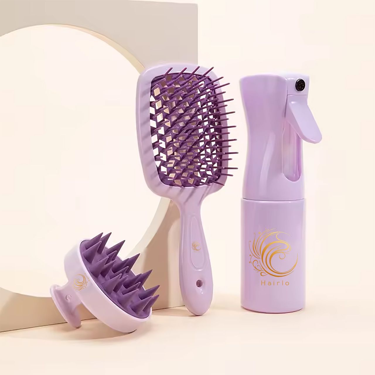 Hairlo Detangling Brush Set for Women - Curly Hair Brushes, Scalp Massager, & Spray Bottle - Hairlo