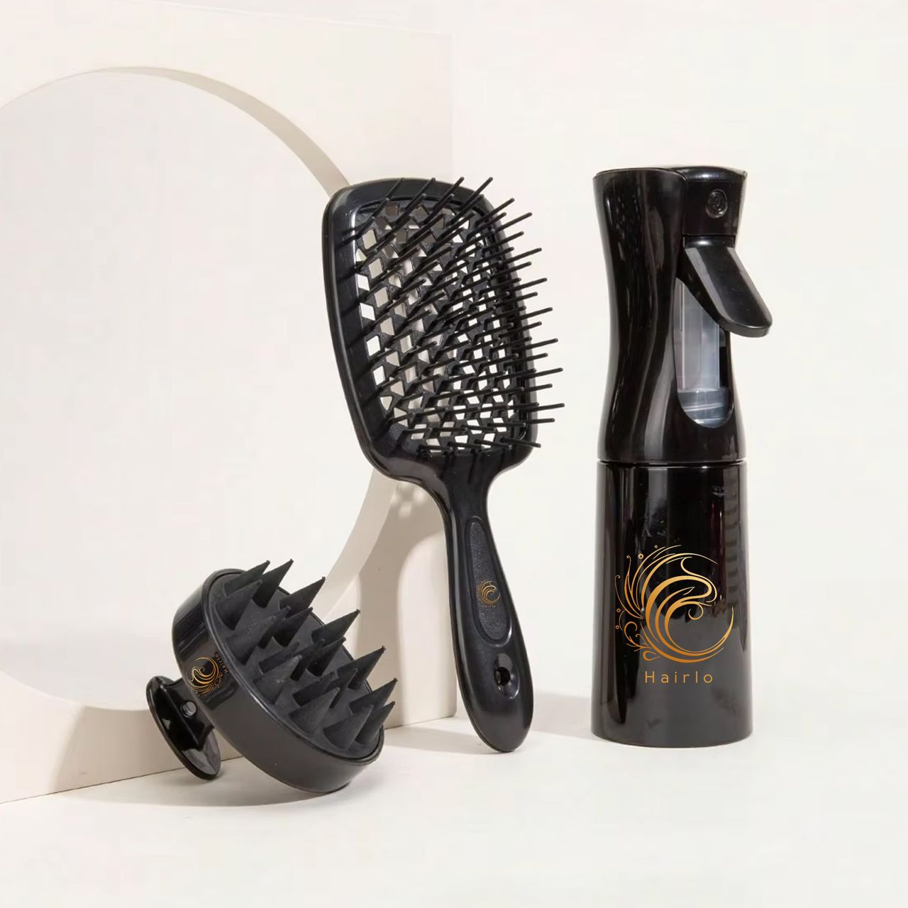 Hairlo Detangling Brush Set for Women - Curly Hair Brushes, Scalp Massager, & Spray Bottle - Hairlo