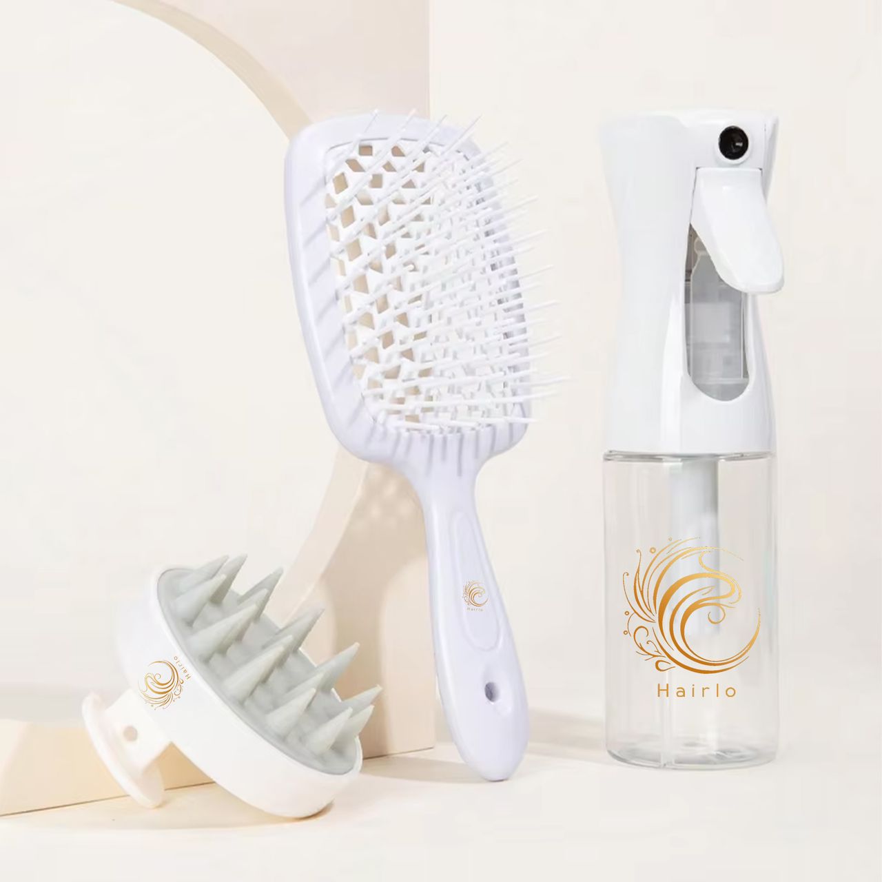 Hairlo Detangling Brush Set for Women - Curly Hair Brushes, Scalp Massager, & Spray Bottle - Hairlo