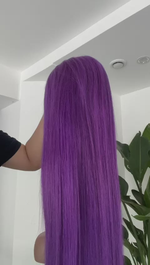 Hairlo 4*4 Purple Straight 13x4 Transparent Lace Frontal Wigs Glueless, pre-cut, and pre-plucked 100% Human Hair