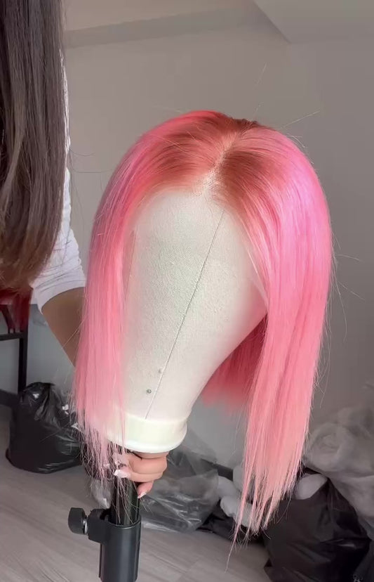 Hairlo Hot Pink is made from 613 Blonde Straight Transparent Lace 100% Human Hair. Pre-cut and Glueless